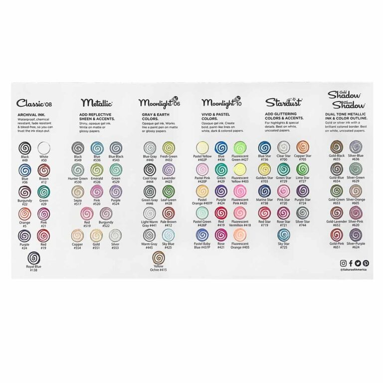 Gelly Roll Color Chart Color Chart Sakura Gelly Roll Metallic Gel Pens 10 Pack Medium