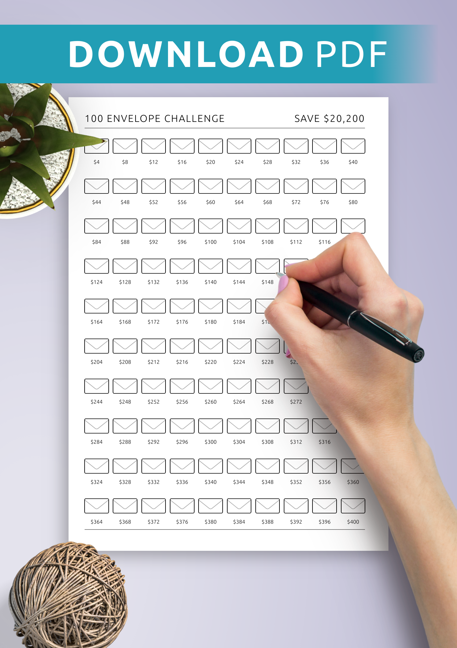 Get Printable And Digital 100 Envelope Challenge PDF For ReMarkable Kindle Supernote