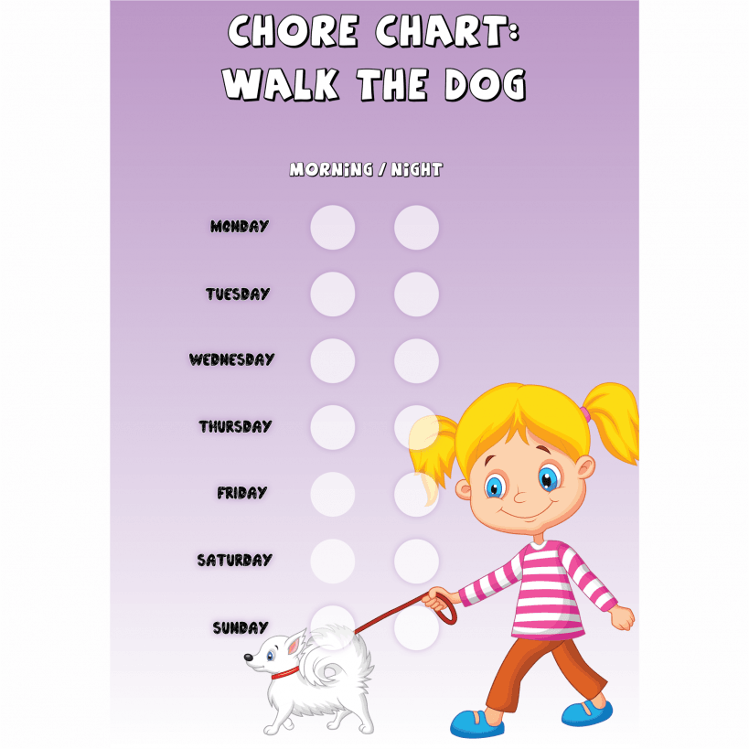 Girls Chore Chart Walk The Dog Improve Behaviour Girls Chore Chart Walk The Dog Improve Behaviour