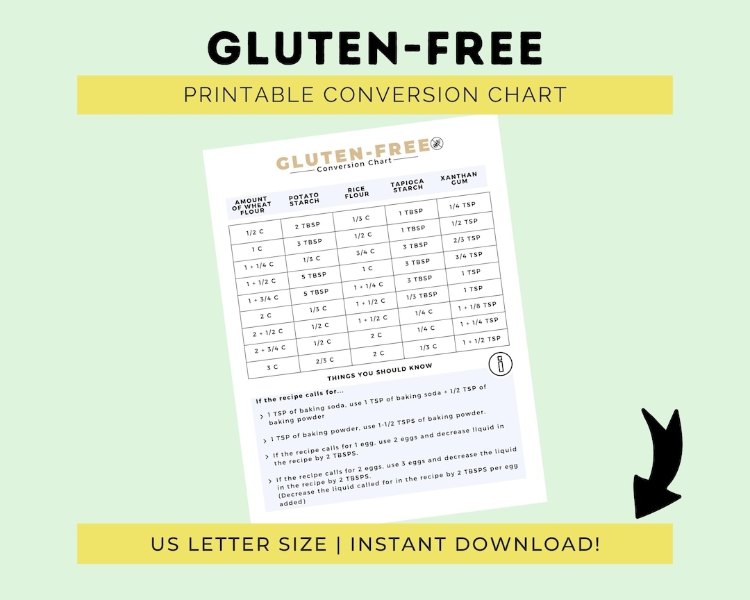 Gluten free Conversion Chart Printable Guide For Gluten free Flour Substitutions Etsy Gluten free Conversion Chart Printable Guide For Gluten free Flour Substitutions Etsy