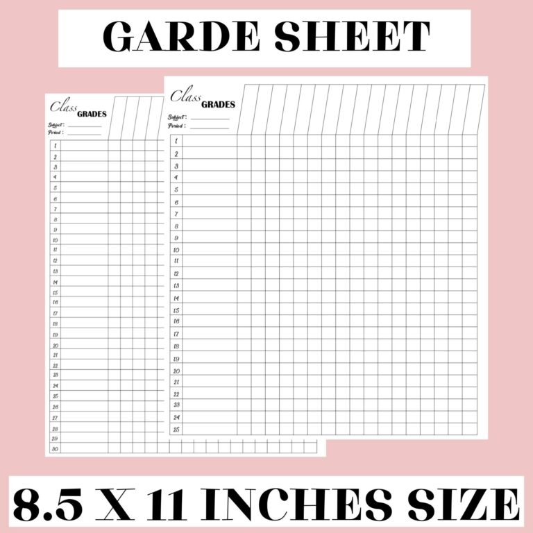 Grade Sheet Grade Book Grade Tracker Teacher Gradebook 5 Class Sizes Instant Download Etsy