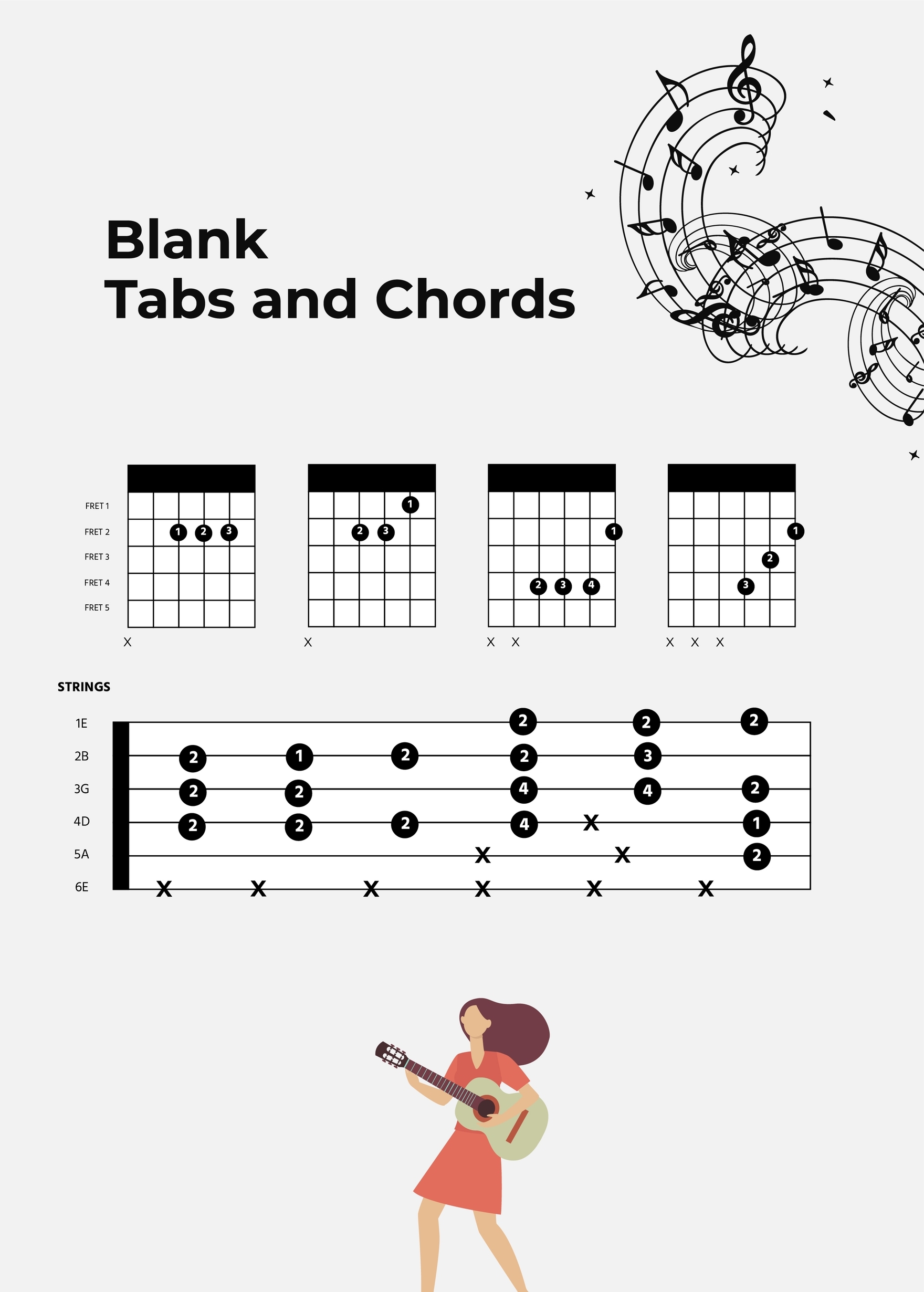 Guitar Blank Tabs Chords Chart In Illustrator PDF Download Template 