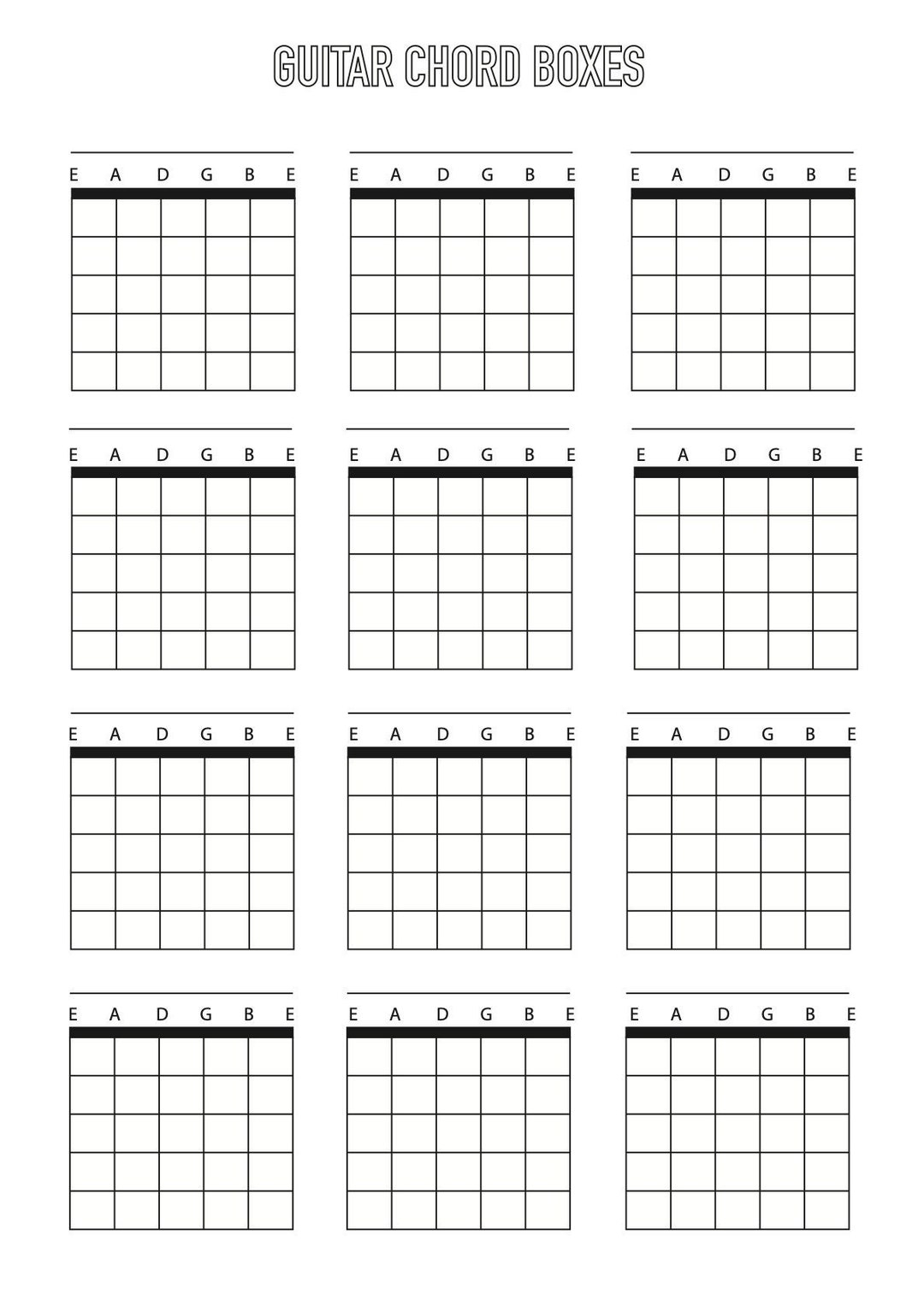 Guitar Chord Box Sheet Downloadable Template A4 Blank 6 String Etsy Australia