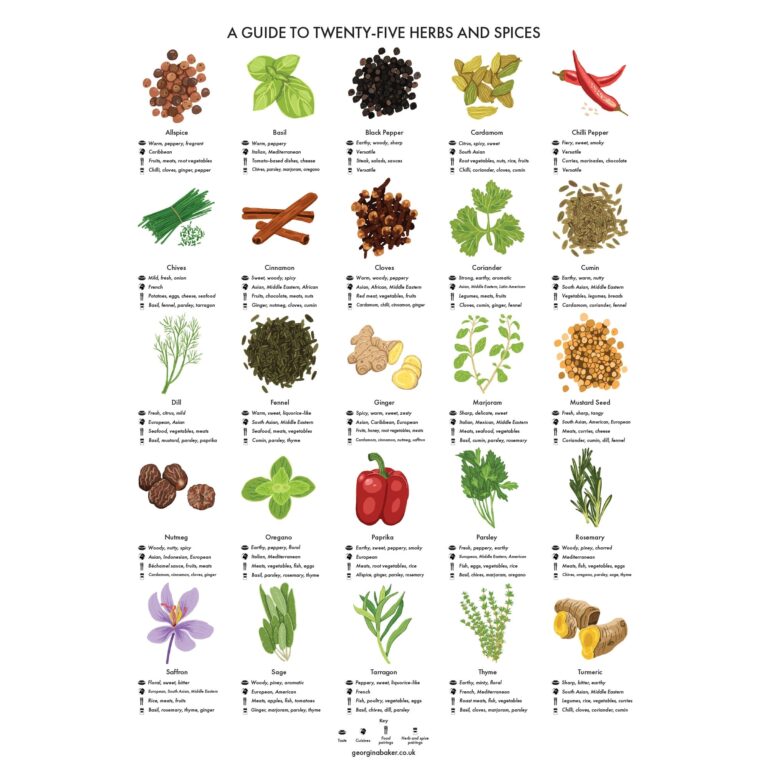 Herbs And Spices Guide Poster A4 A3 A2 Kitchen Print Food Wall Art Recipes Cooking Decor Dining Room Home Print Etsy