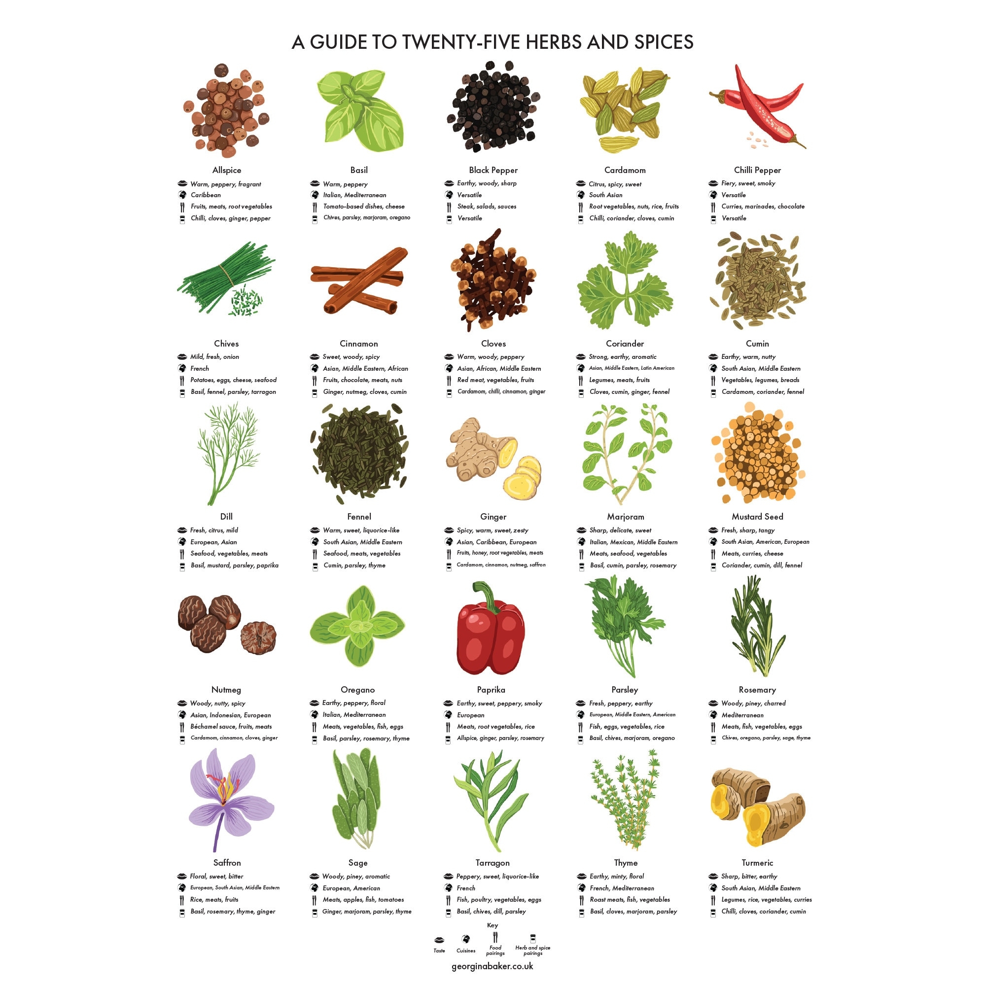 Herbs And Spices Guide Poster A4 A3 A2 Kitchen Print Food Wall Art Recipes Cooking Decor Dining Room Home Print Etsy
