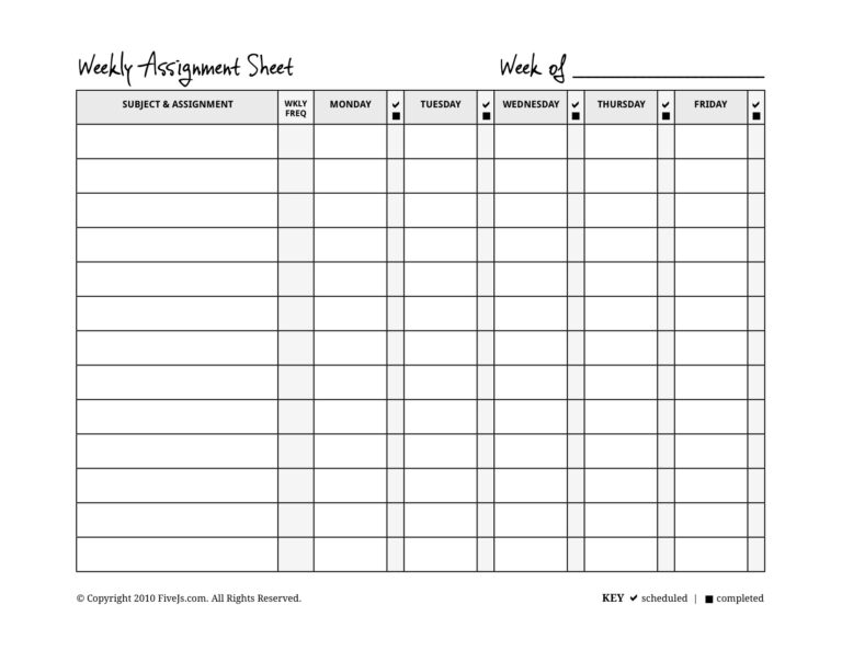 Homeschool Weekly Assignment Planner