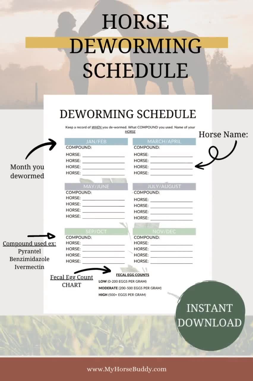 Horse Deworming Schedule Printable Horse Deworming Schedule Digital Download Get Yours Today Etsy
