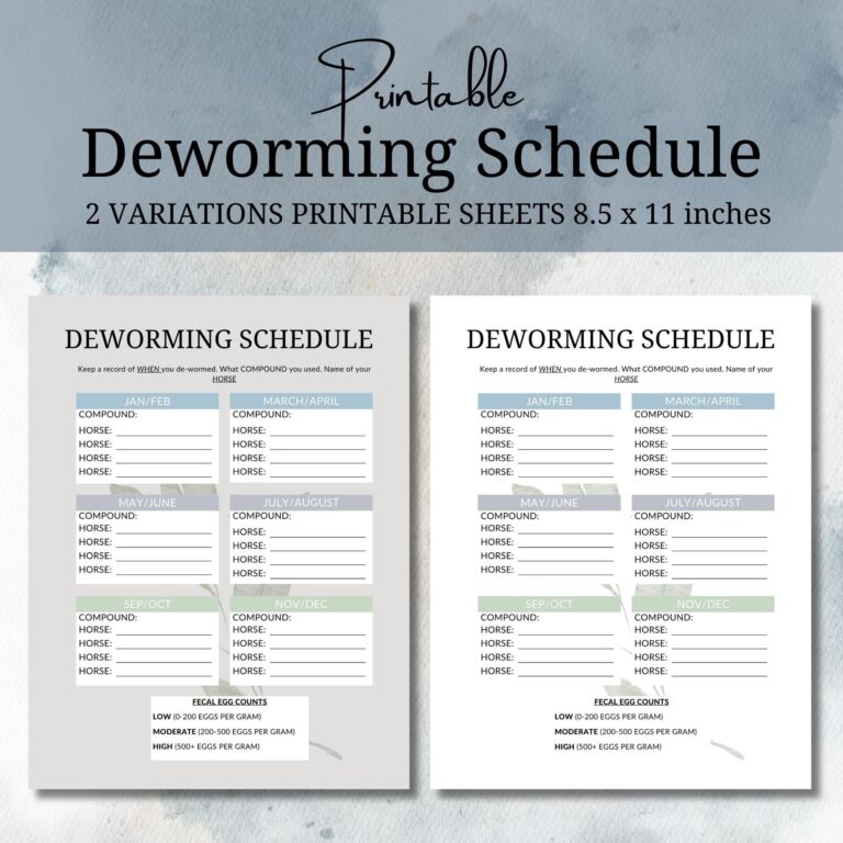 Horse Deworming Schedule Printable Horse Deworming Schedule Digital Download Get Yours Today Etsy