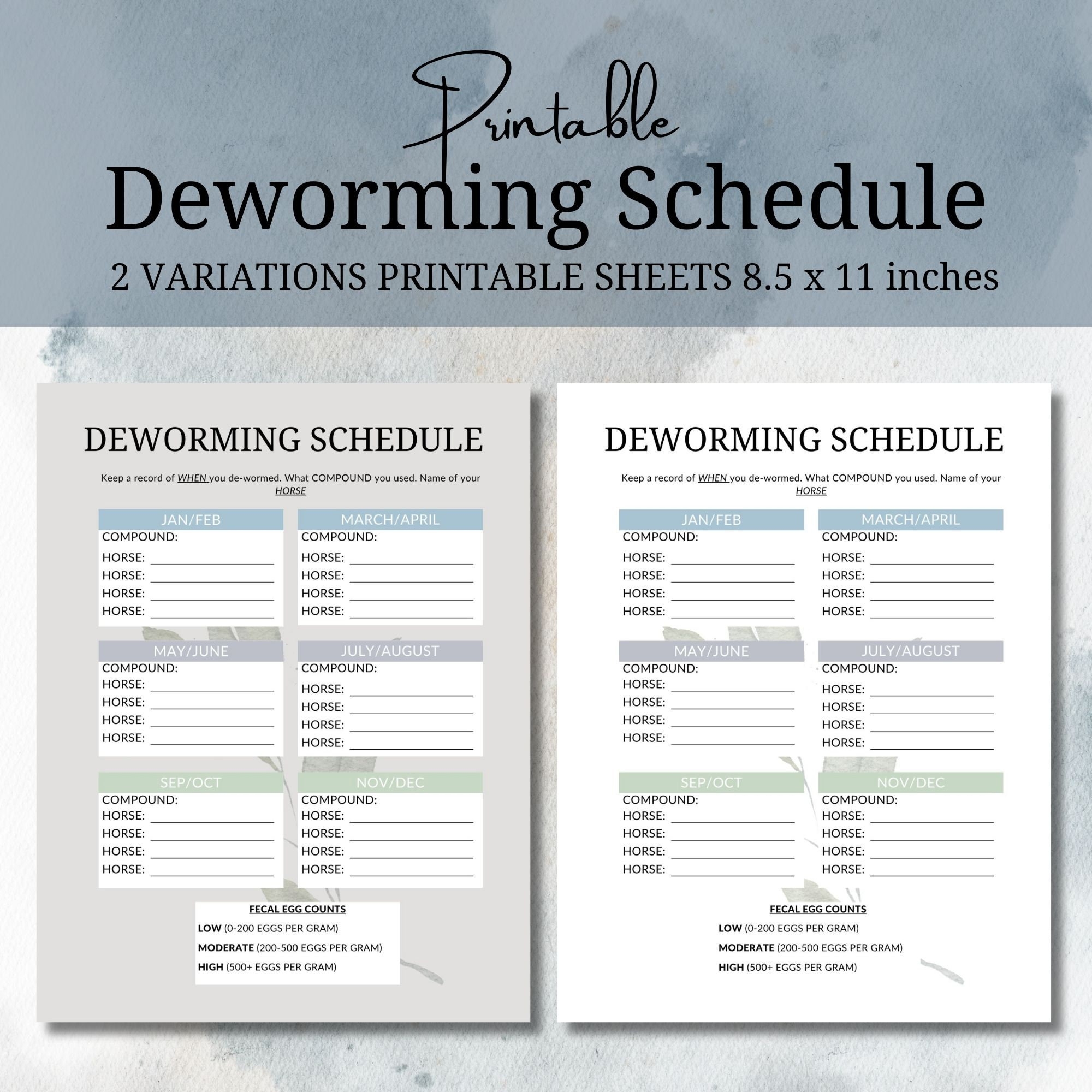 Horse Deworming Schedule Printable Horse Deworming Schedule Digital Download Get Yours Today Etsy