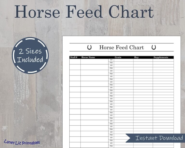 Horse Feed Chart Printable Template Equine Feeding Schedule Barn Management Page Etsy Norway