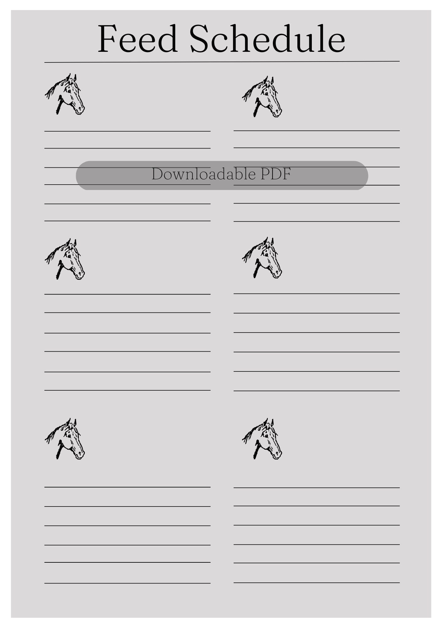 Horse Pet Feed Schedule Feeding Log Instructions Barn Organization Etsy Israel