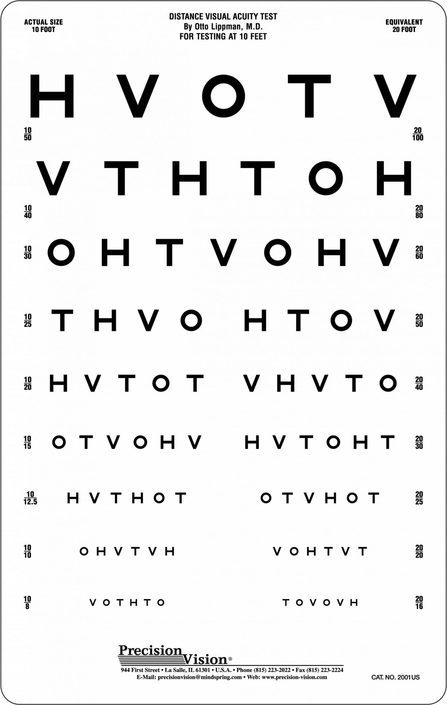 HOTV Eye Chart 10 Ft Visual Acuity Charts Precision Vision