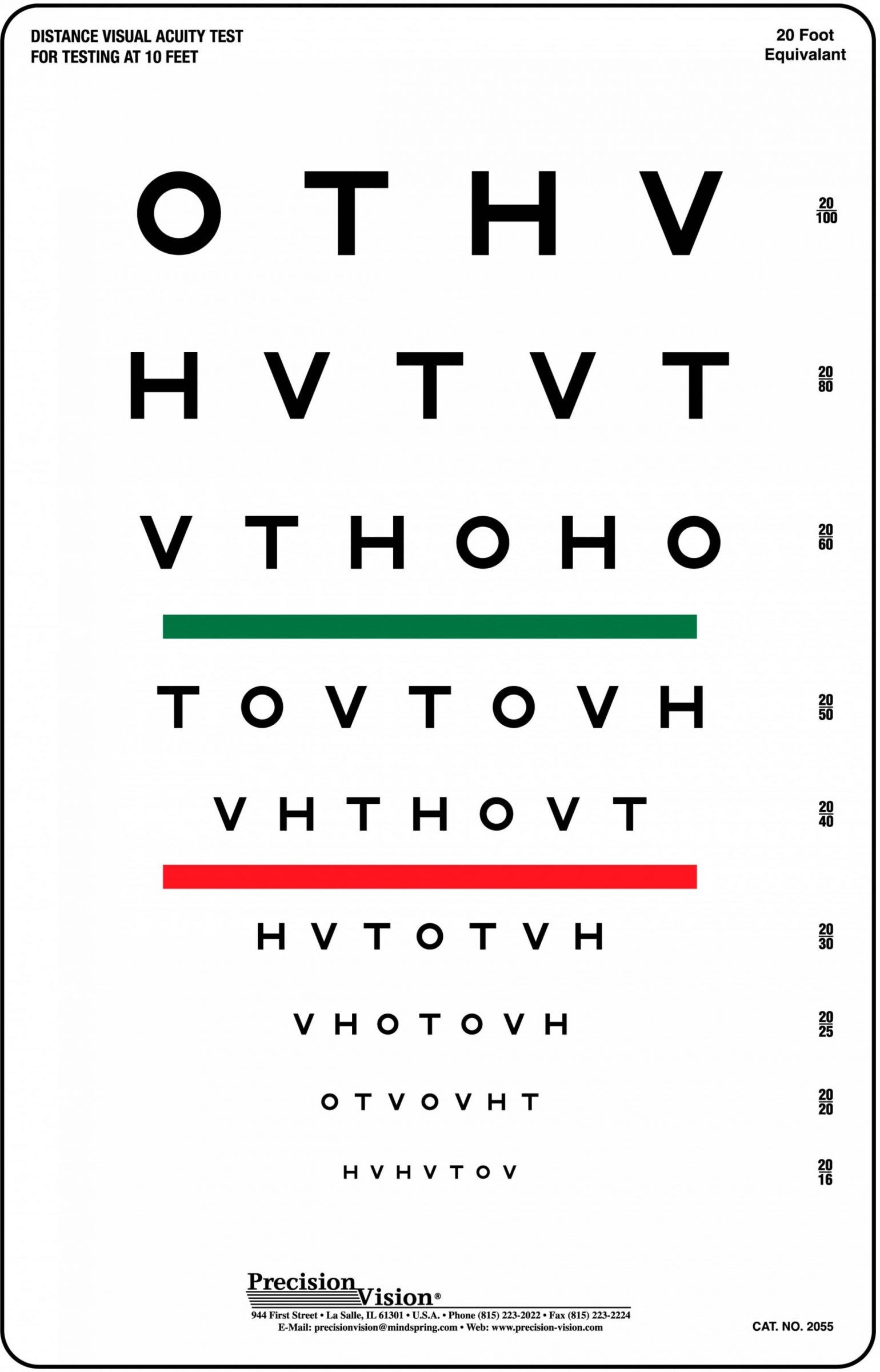 HOTV Red Green Bar Vision Test Chart Precision Vision