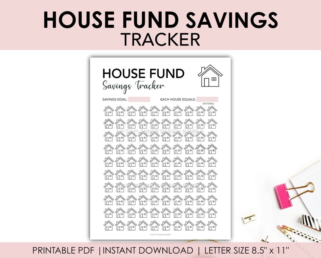 House Fund Savings Tracker Printable Money Saving Challenge PDF Etsy