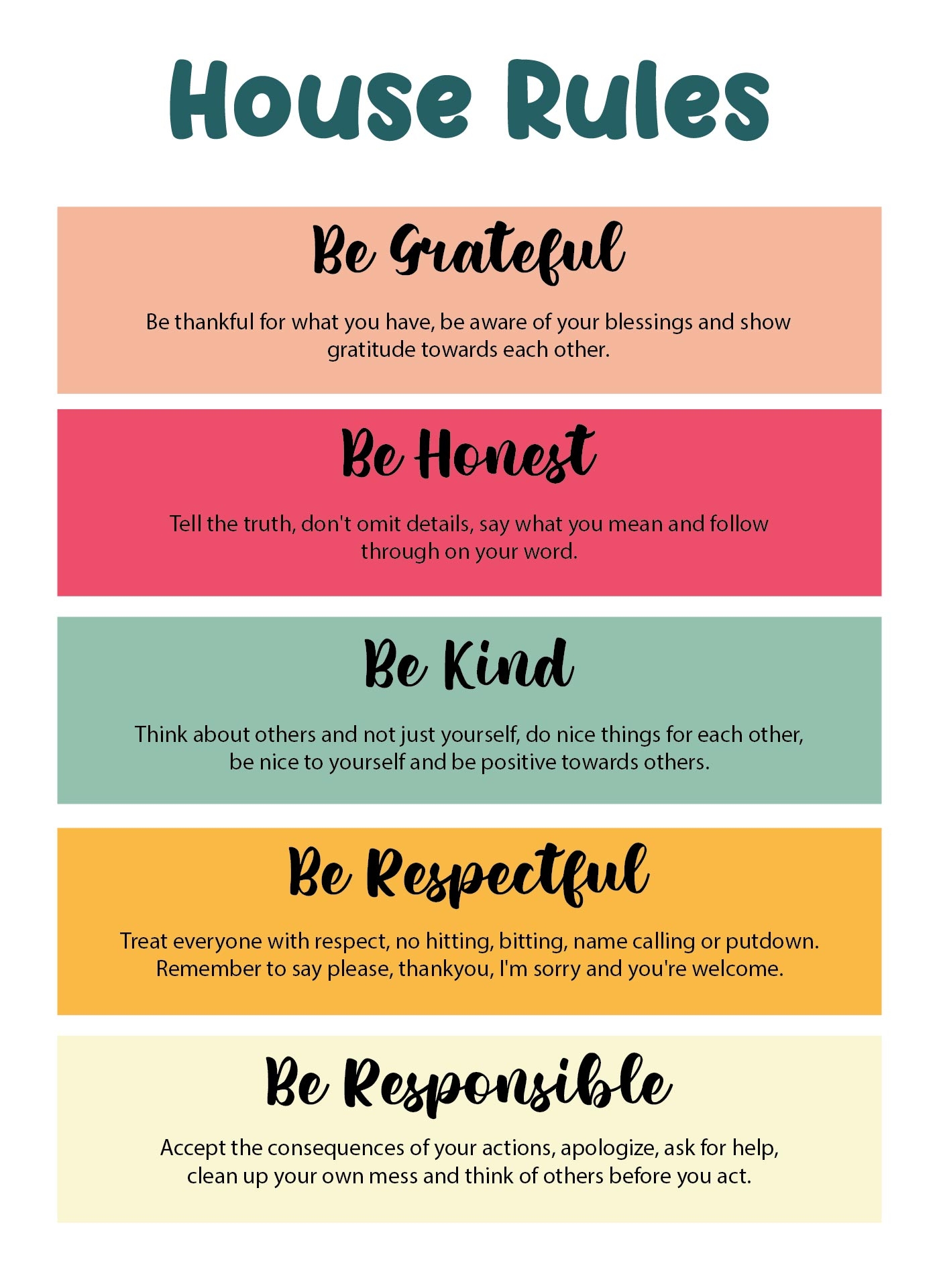 Printable House Rules And Consequences Chart