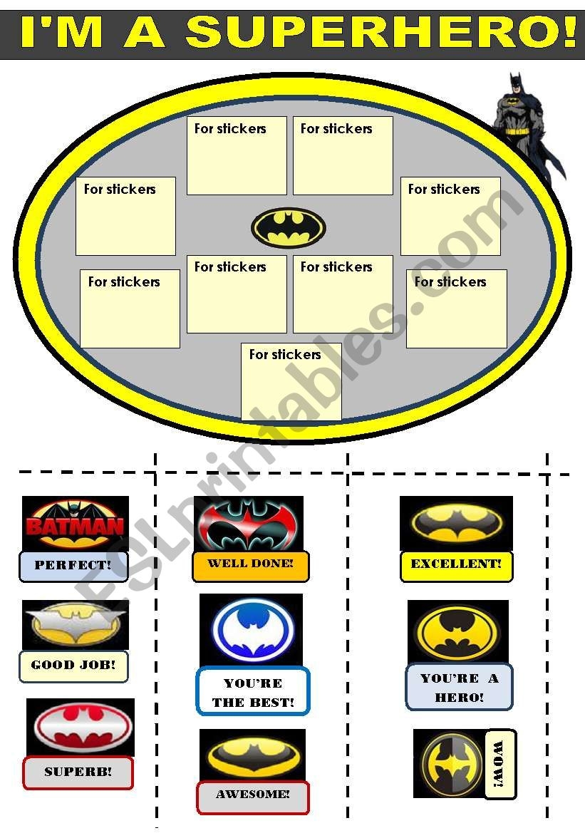 I AM A SUPERHERO FOR BOYS A SET OF BATMAN THEMED REWARD STICKERS WITH A TEMPLATE FOR STICKERS 2 BATMAN MASKS AND 2 BATMAN ACTIVITIES MAKE A NEW WORD
