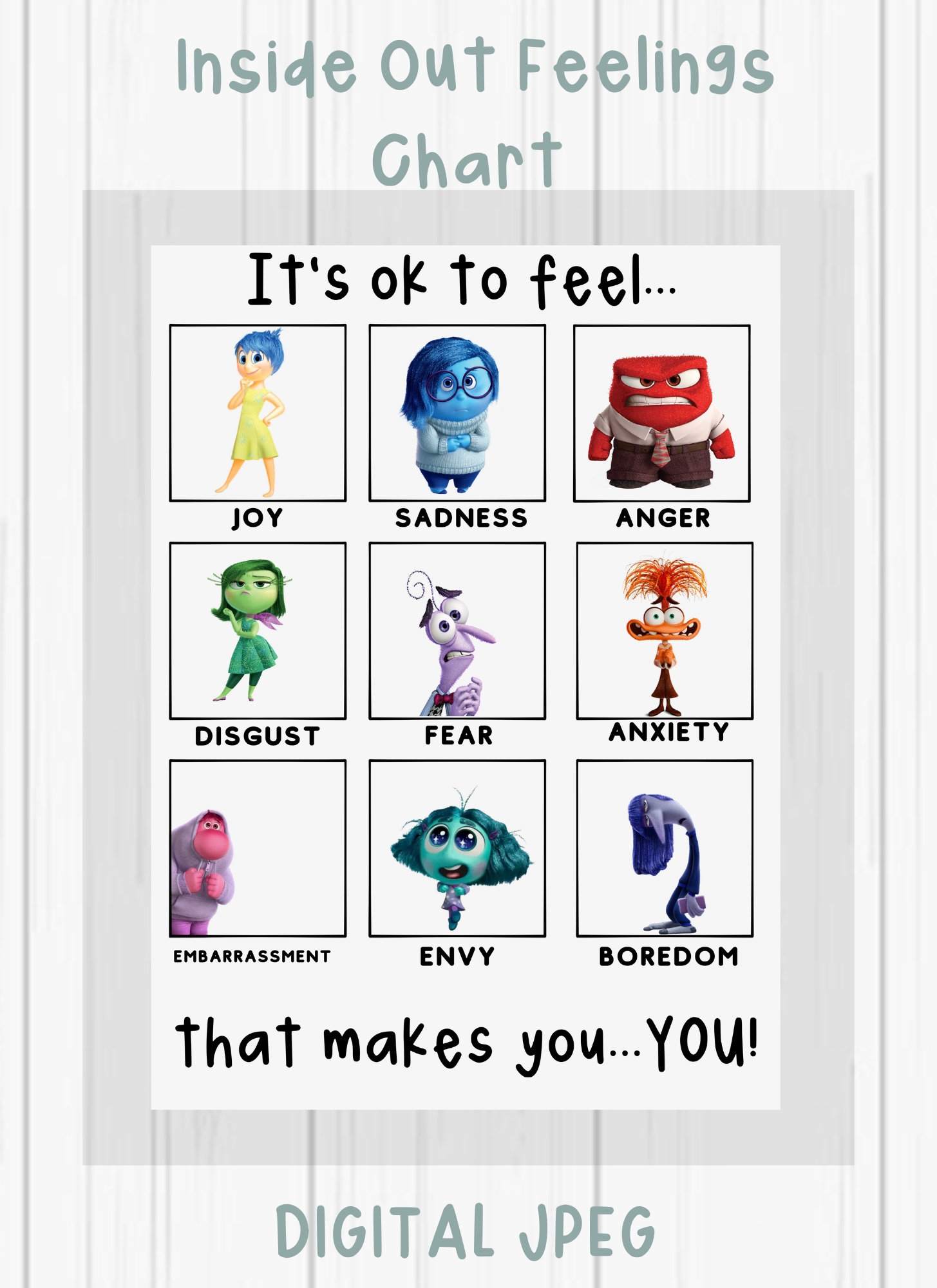 Inside Out Feelings Chart Digital Download Emotional Awareness Printable Etsy