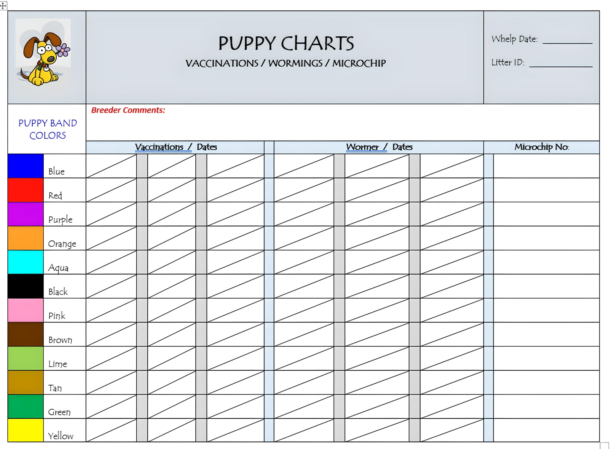 Instant Download Puppies In Bloom Puppy Charts For Breeders
