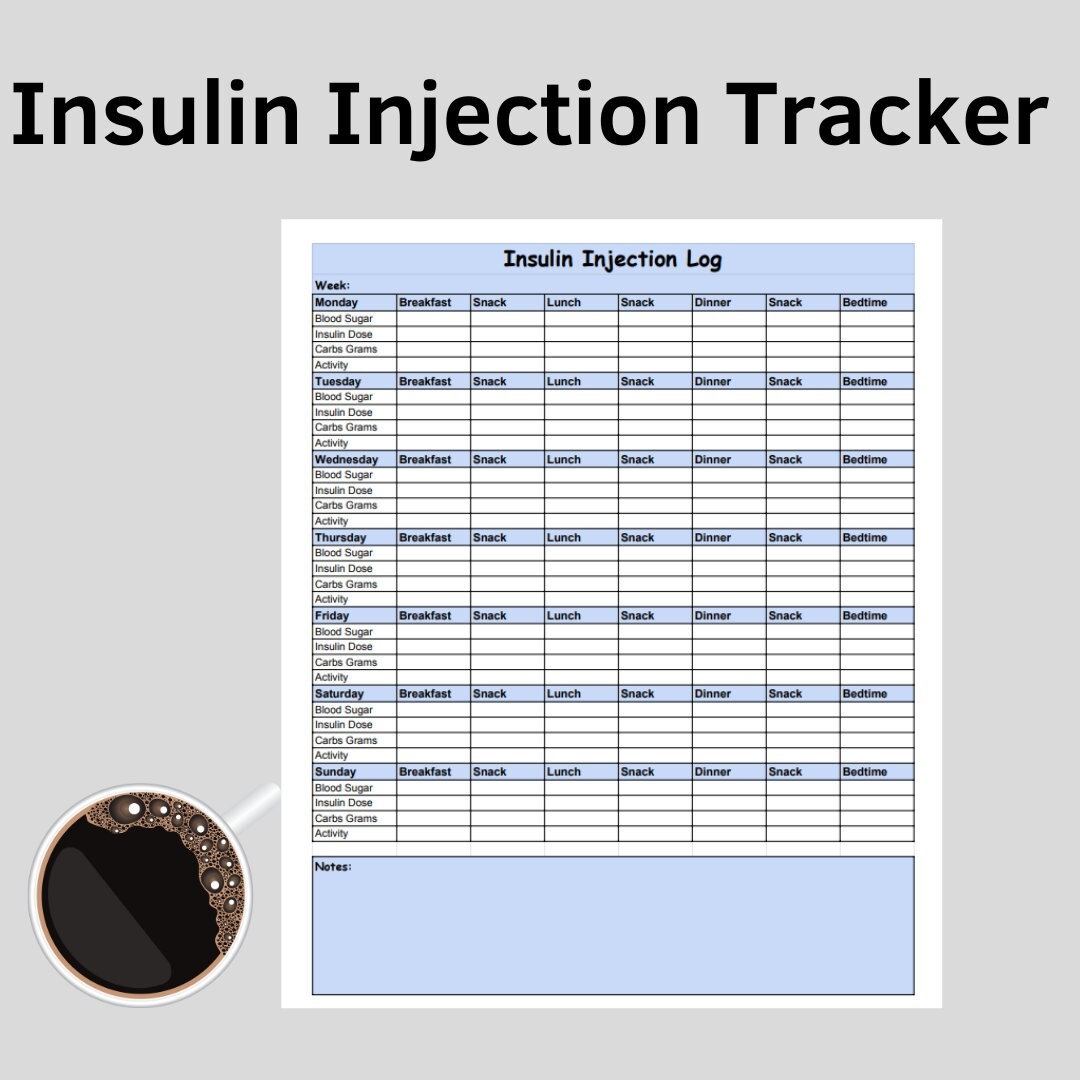 Insulin Injection Tracker Page digital Diabetis Log Book Blood Sugar Glucose Tracker PDF Meal And Insulin Shots Log gestational Diabetes Etsy