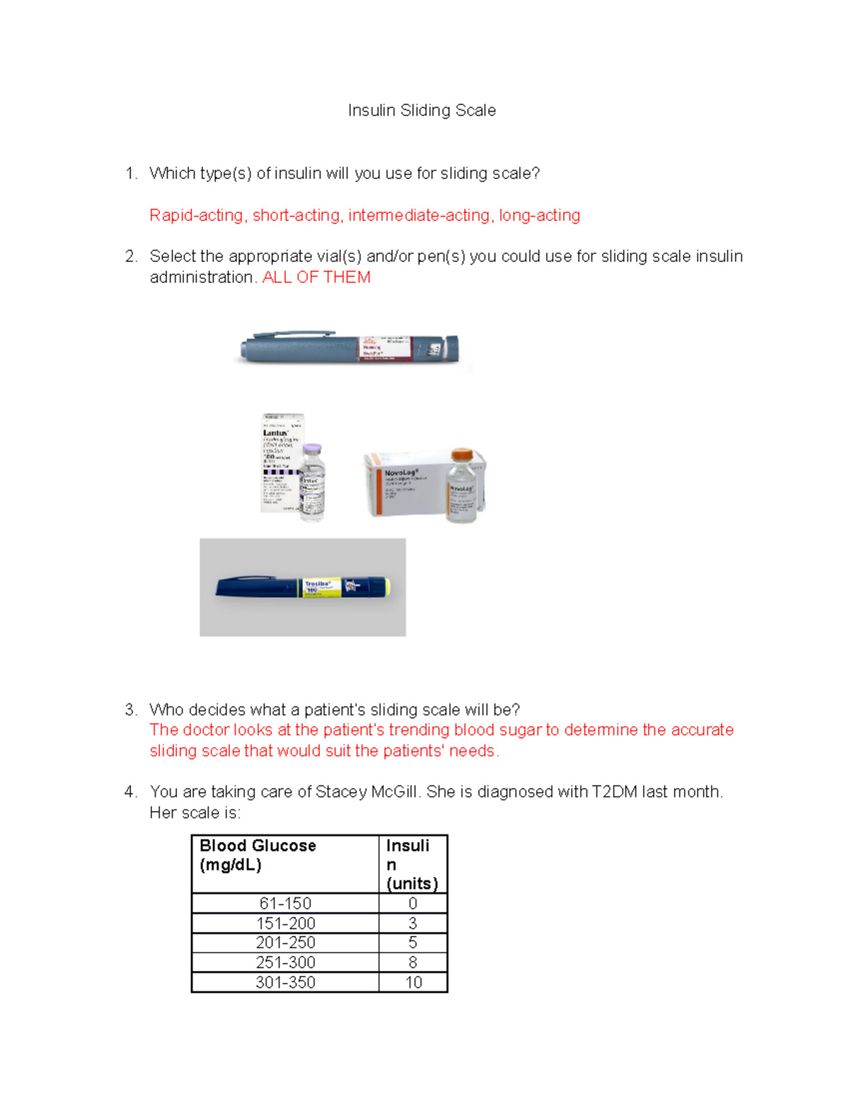 Insulin Sliding Scale Guidelines And Patient Case Studies Studocu