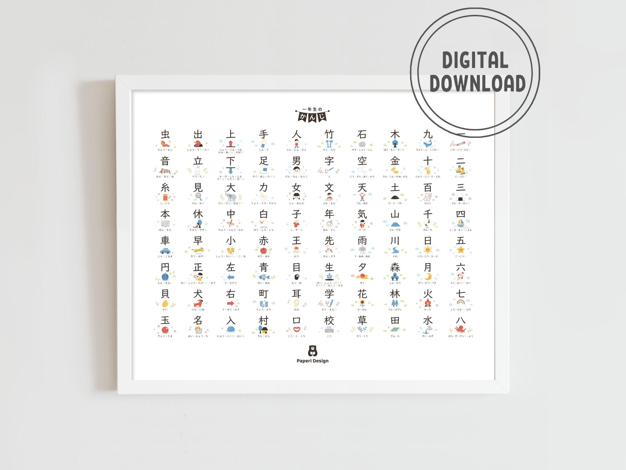 Japanese Kanji Chart For Grade 1 Chart PRINTABLE Educational Japanese Poster 1 Chinese Characters DIGITAL DOWNLOAD Etsy