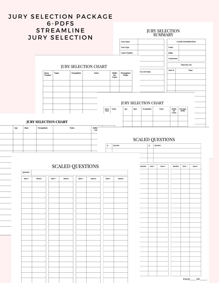 Jury Selection Essentials Paralegal Planner Trial Litigation lawyer Planner case Prep Criminal Civil Templates legal Assistant Forms Etsy