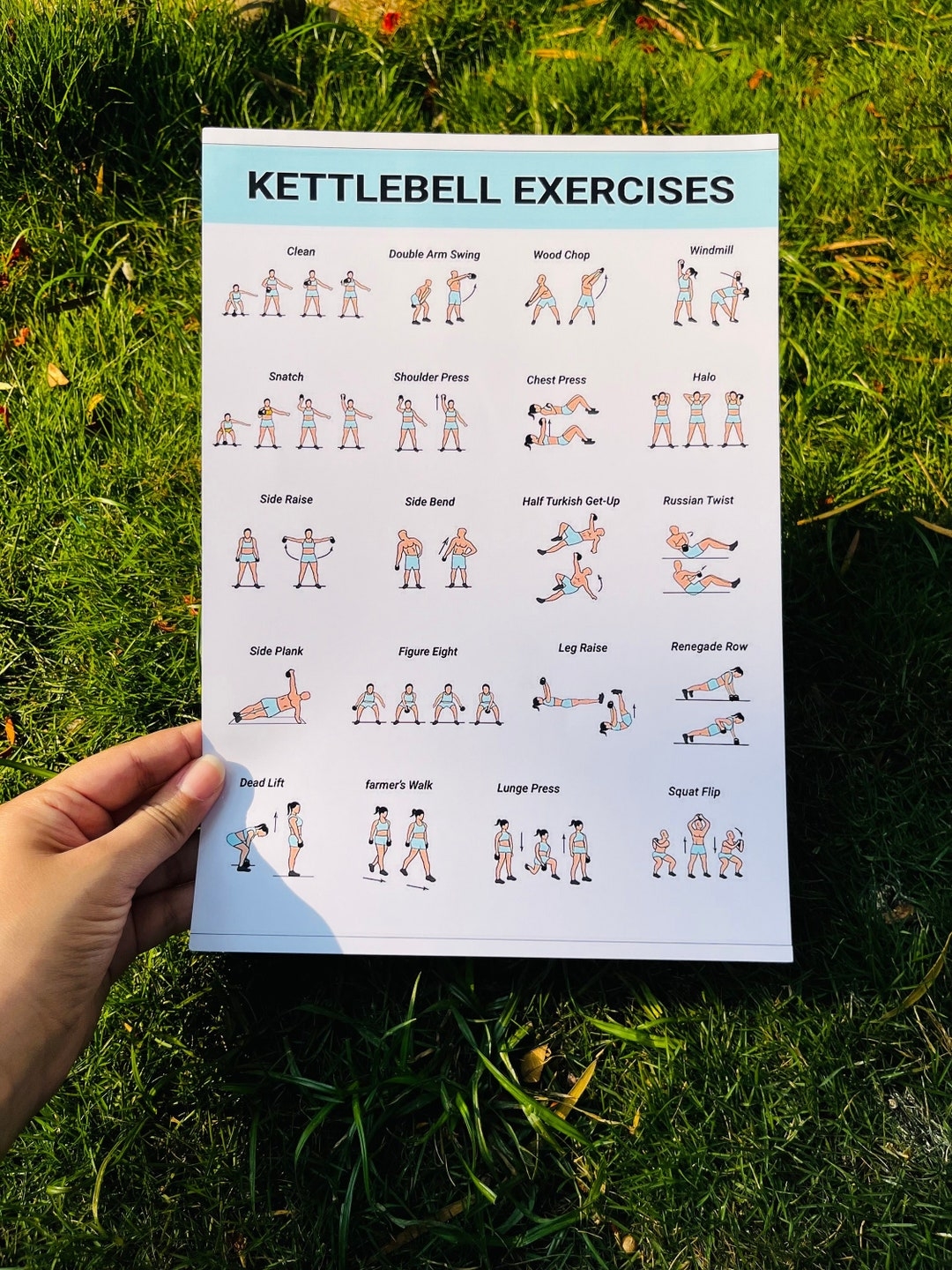 Kettlebell Workout Poster Gym Fitness Exercises Chart digital Download Etsy
