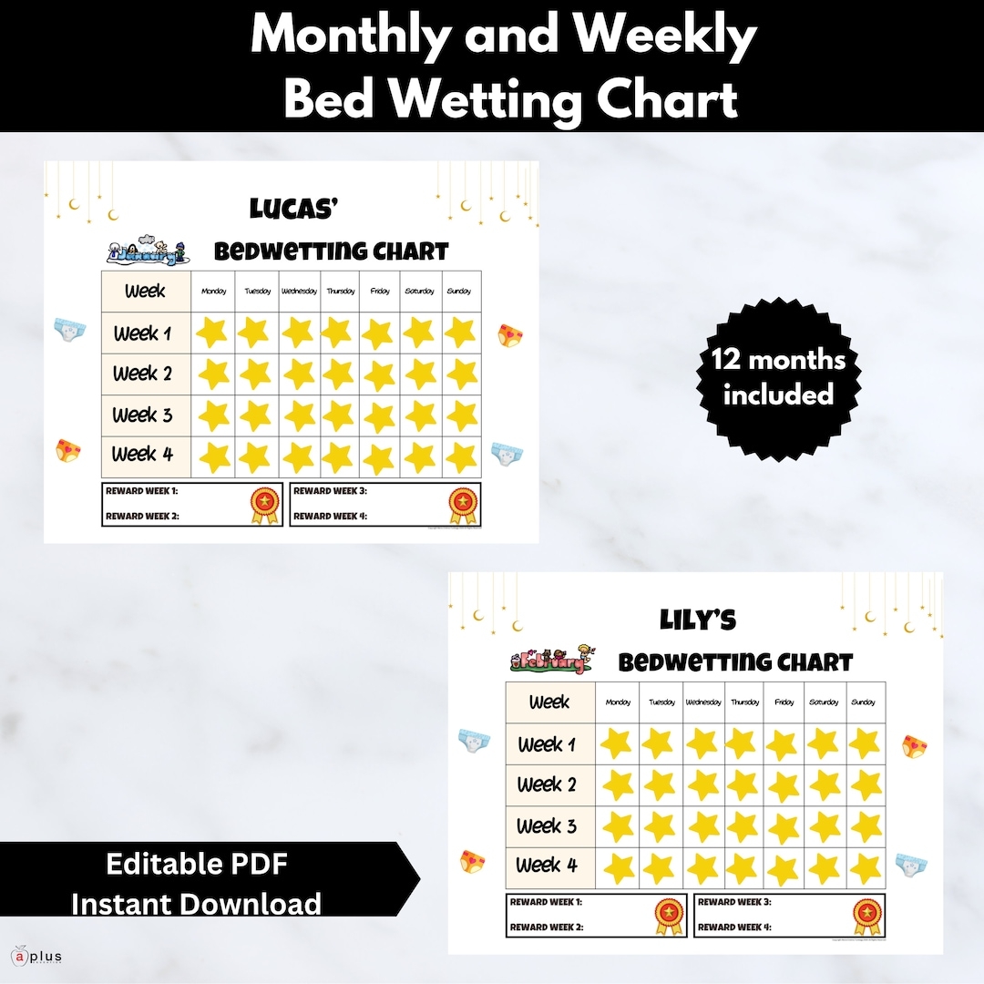 Kids Bedwetting Chart Printable Monthly And Weekly Toilet Training Tracker Etsy