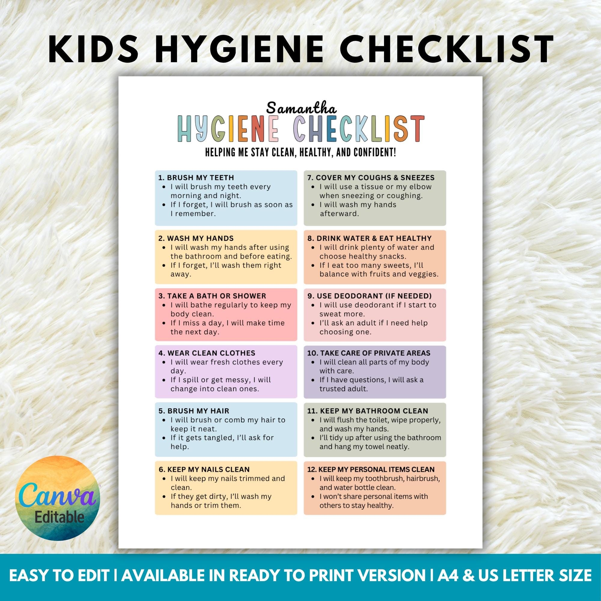 Kids Hygiene Checklist Hygiene Chart For Kids Kids Personal Care Chart Daily Hygiene Routine Poster Hygiene Reminders Hygiene List Etsy