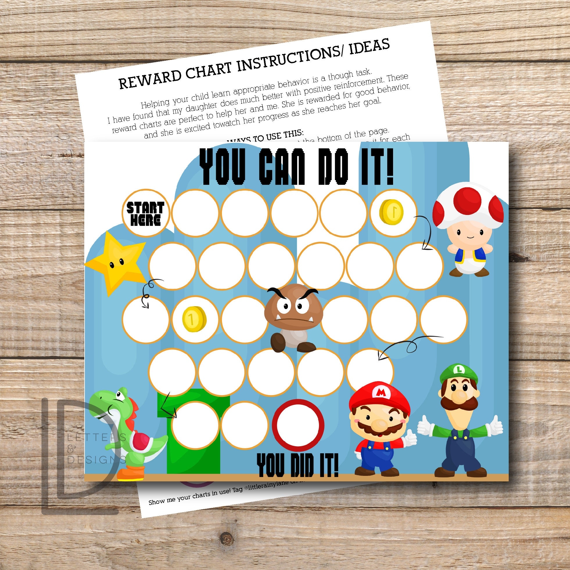 Kids Reward Chart Mario Reward Chart Printable Instant Download Printable Etsy