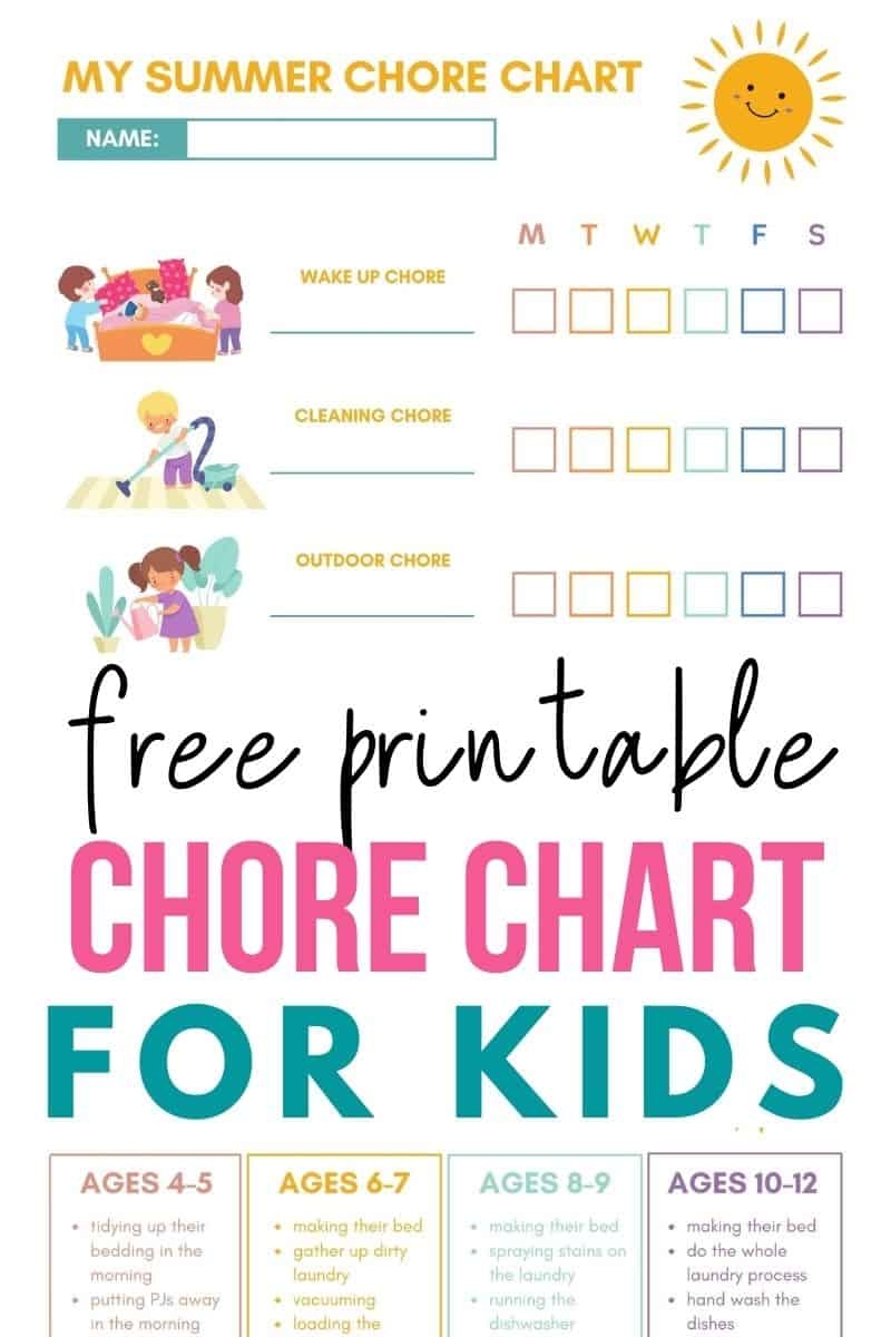 Kids Summer Chore Chart For All Ages Free Printable Kids Summer Chore Chart For All Ages Free Printable