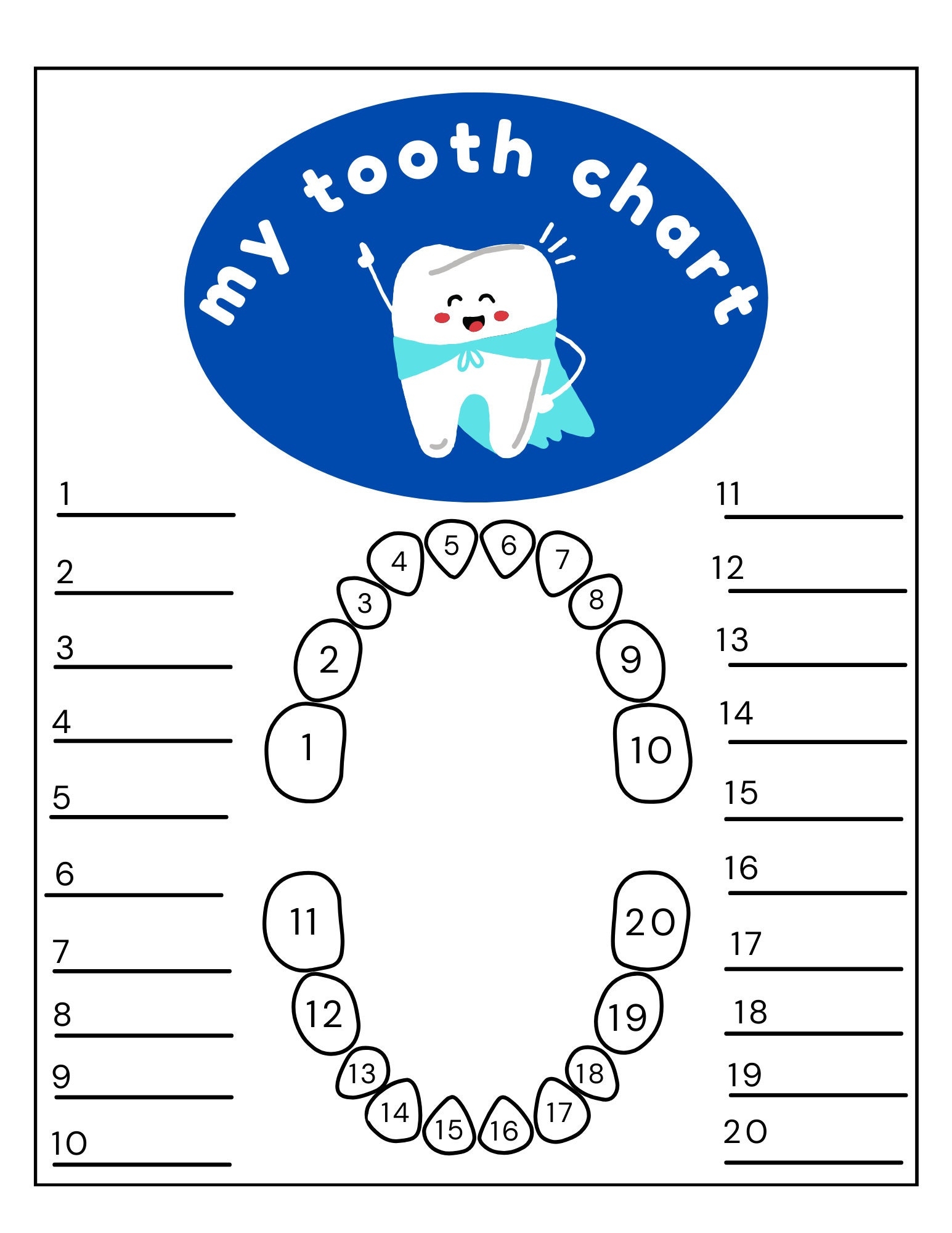 Kids Tooth Chart Lost Teeth Tracker Milestone Keepsake PDF Etsy