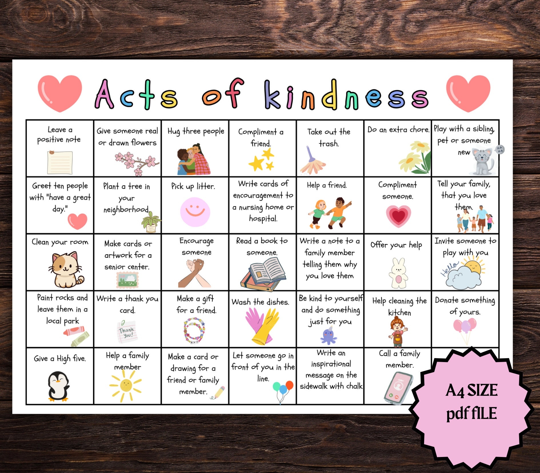 Kindness Chart Etsy Kindness Chart Etsy