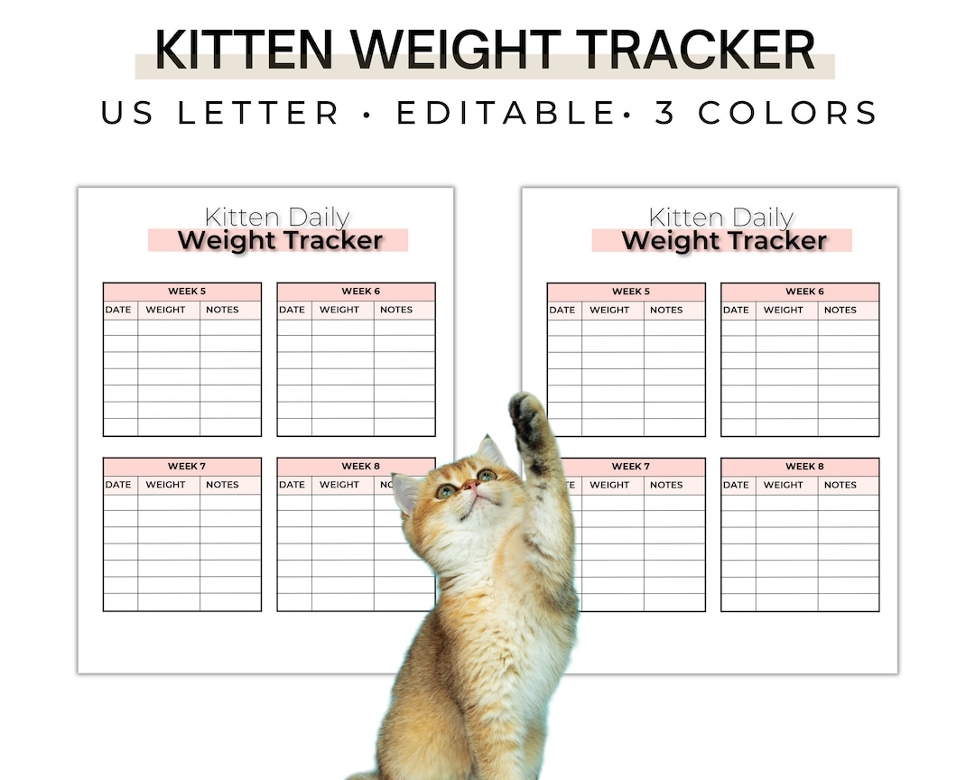 Kitten Daily Weight Tracker Cat And Kitten Weight Record Editable PDF D001 Etsy Finland