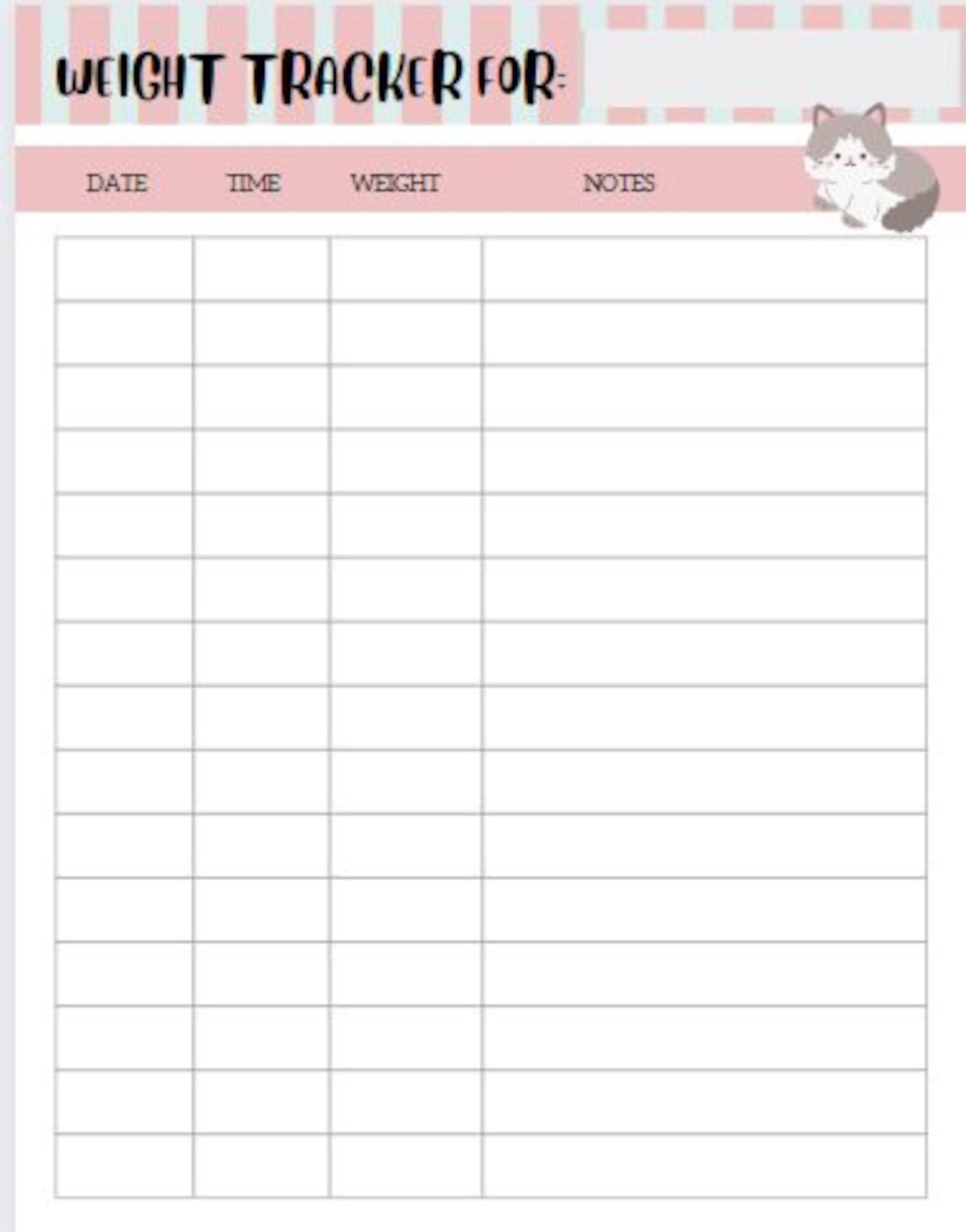 Kitten Weight Tracker Chart Etsy