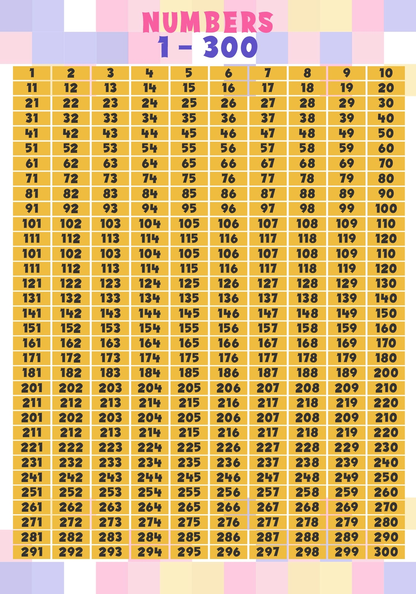 Large Numbers 1 300 10 Free PDF Printables Printablee