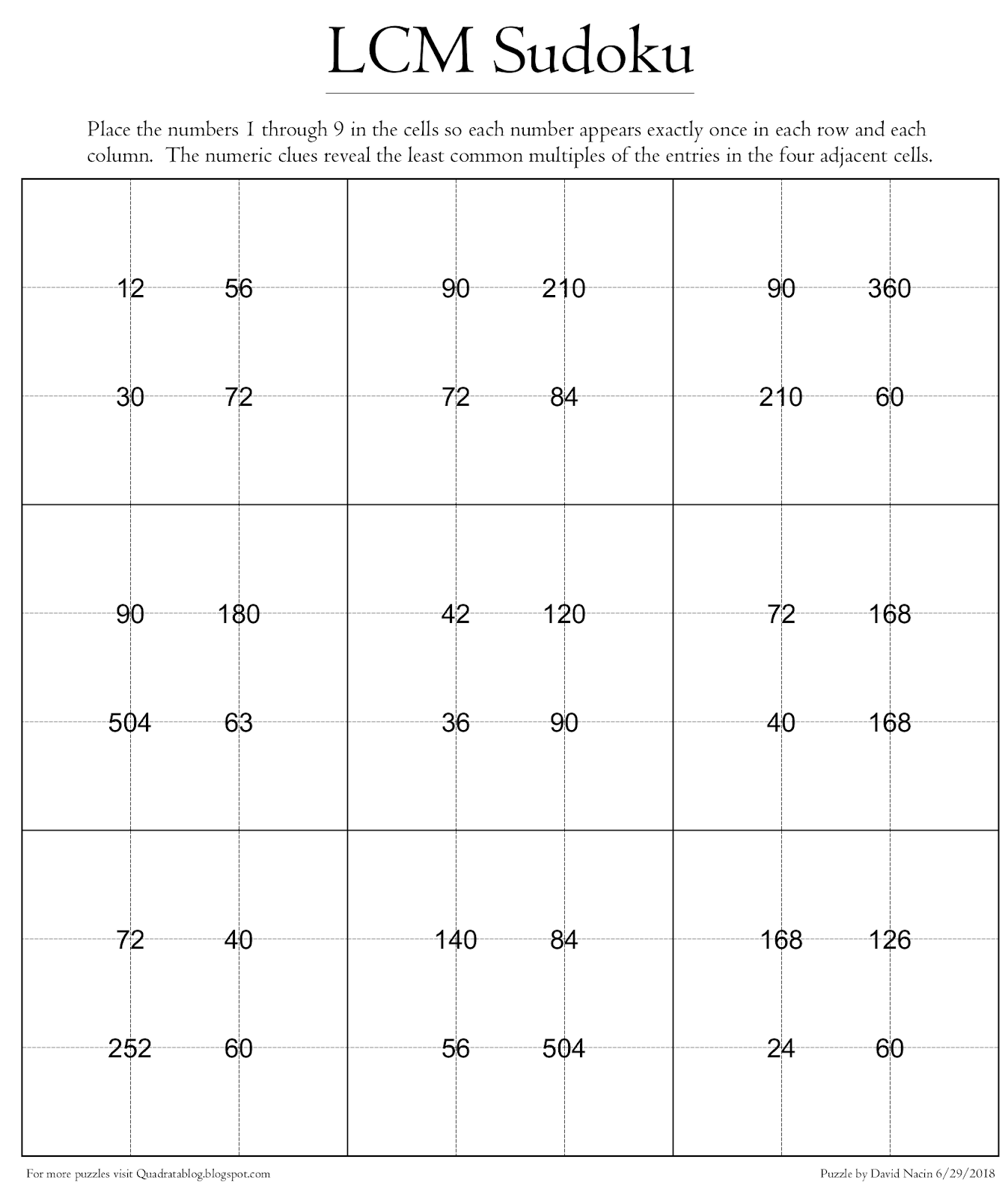 Least Common Multiple Sudoku Least Common Multiple Sudoku