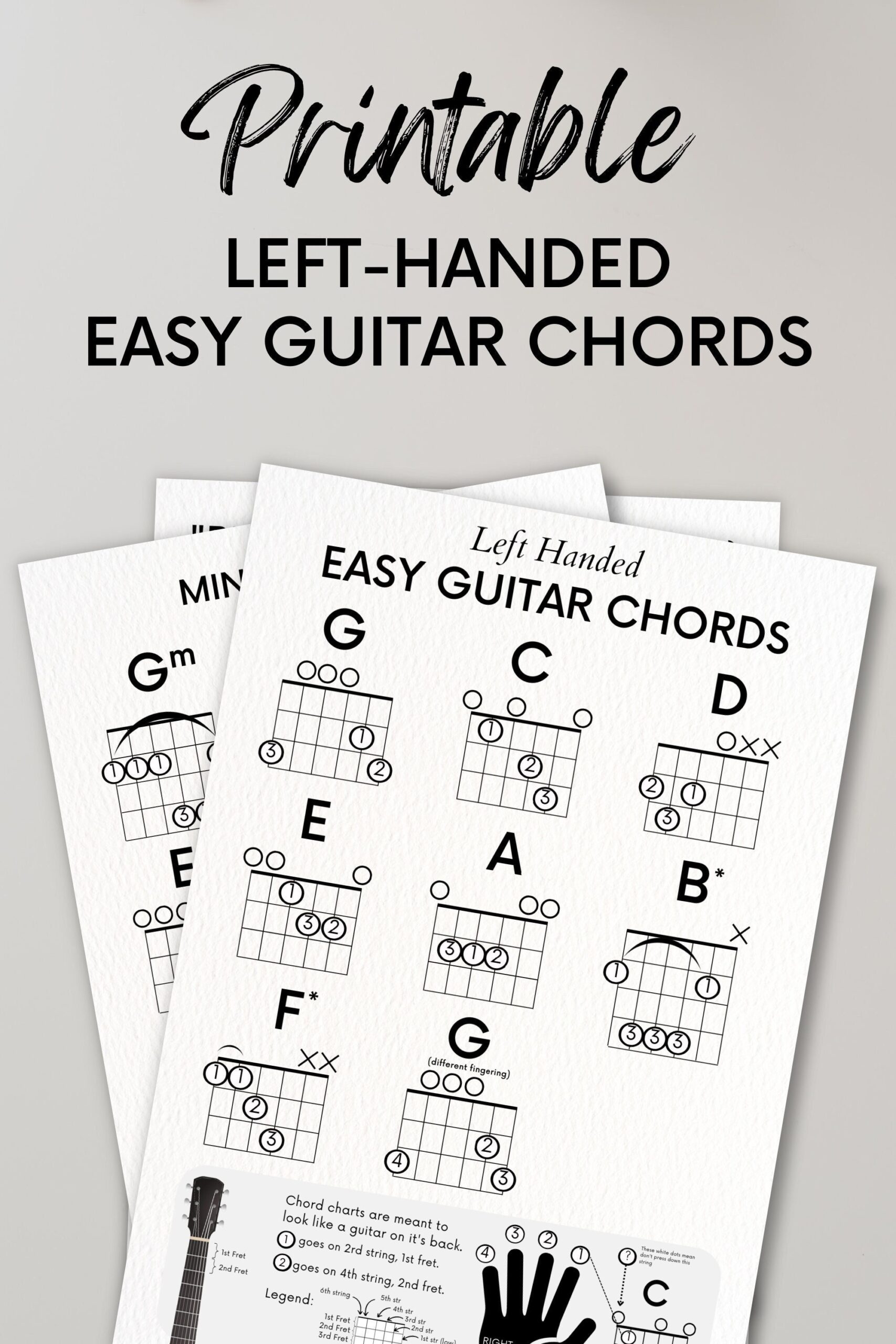 Left handed Guitar Chord Charts For Beginners printable PDF Etsy Israel