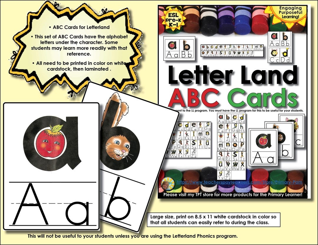 Letterland Phonics ABC Cards To Print Different Sizes Classroom Learning Wall Small Group Instruction Individual Student Use Etsy