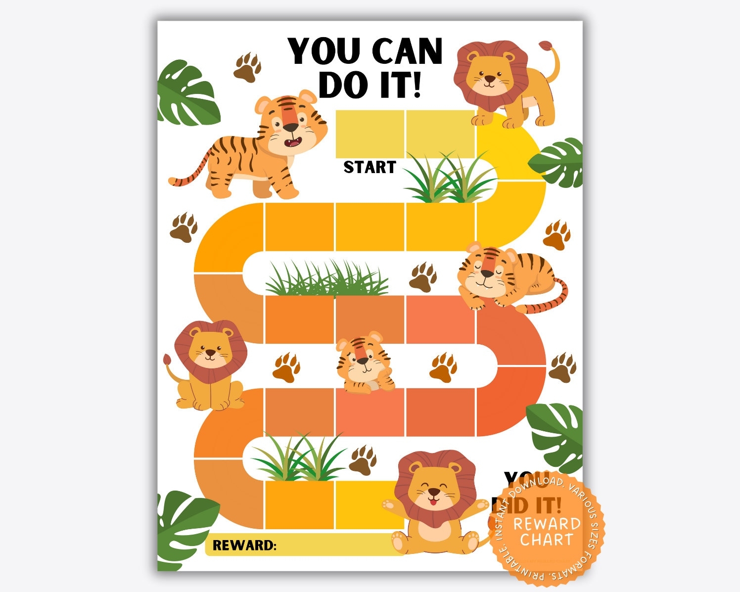 Lion Tiger Reward Chart Kids Behavior Tracker PDF Etsy