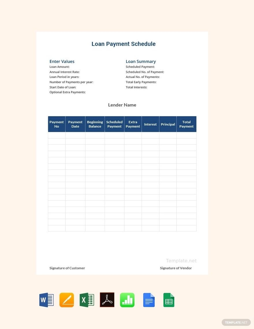 Loan Payment Schedule Template In Word Pages Excel PDF Apple Numbers Google Sheets Google Docs Download Template Loan Payment Schedule Template In Word Pages Excel PDF Apple Numbers Google Sheets Google Docs Download Template