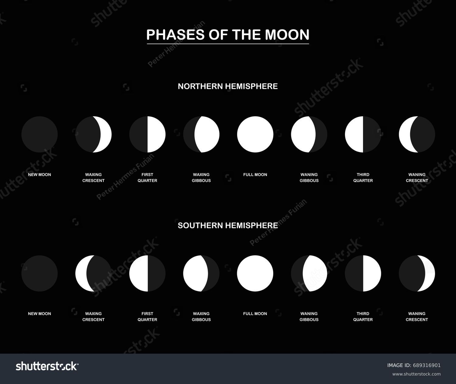 Lunar Phases Chart Contrary Phases Moon Stock Vector Royalty Free 689316901 Shutterstock