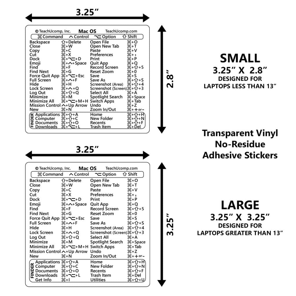 MacOS Keyboard Shortcuts Sticker TeachUcomp Inc MacOS Keyboard Shortcuts Sticker TeachUcomp Inc