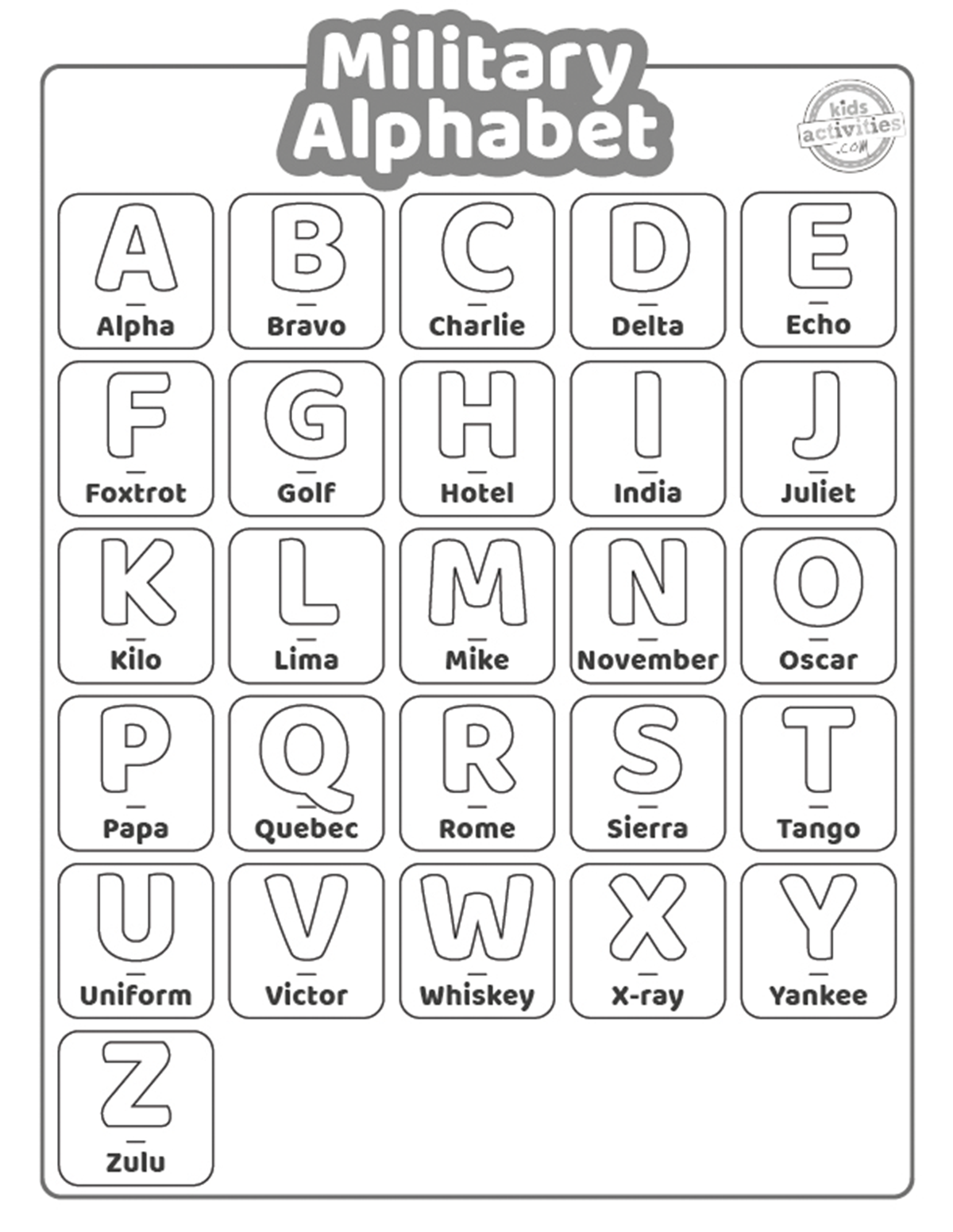 Magnificent Military Alphabet Printable For Kids Kids Activities Blog