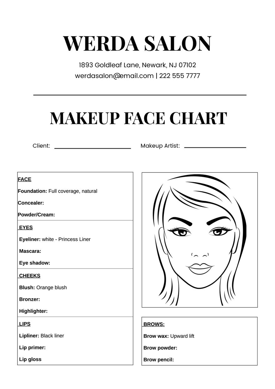 Makeup Artist Face Chart In Illustrator PDF Download Template