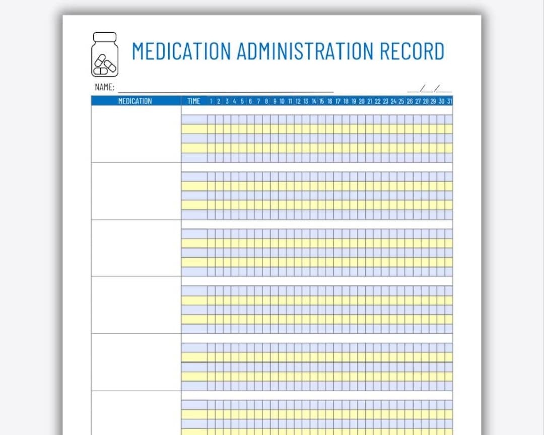 MAR Medication Administration Record Printable Medicine Record Daily Medication Log Health Tracking Sheet Medicine Log Template Etsy