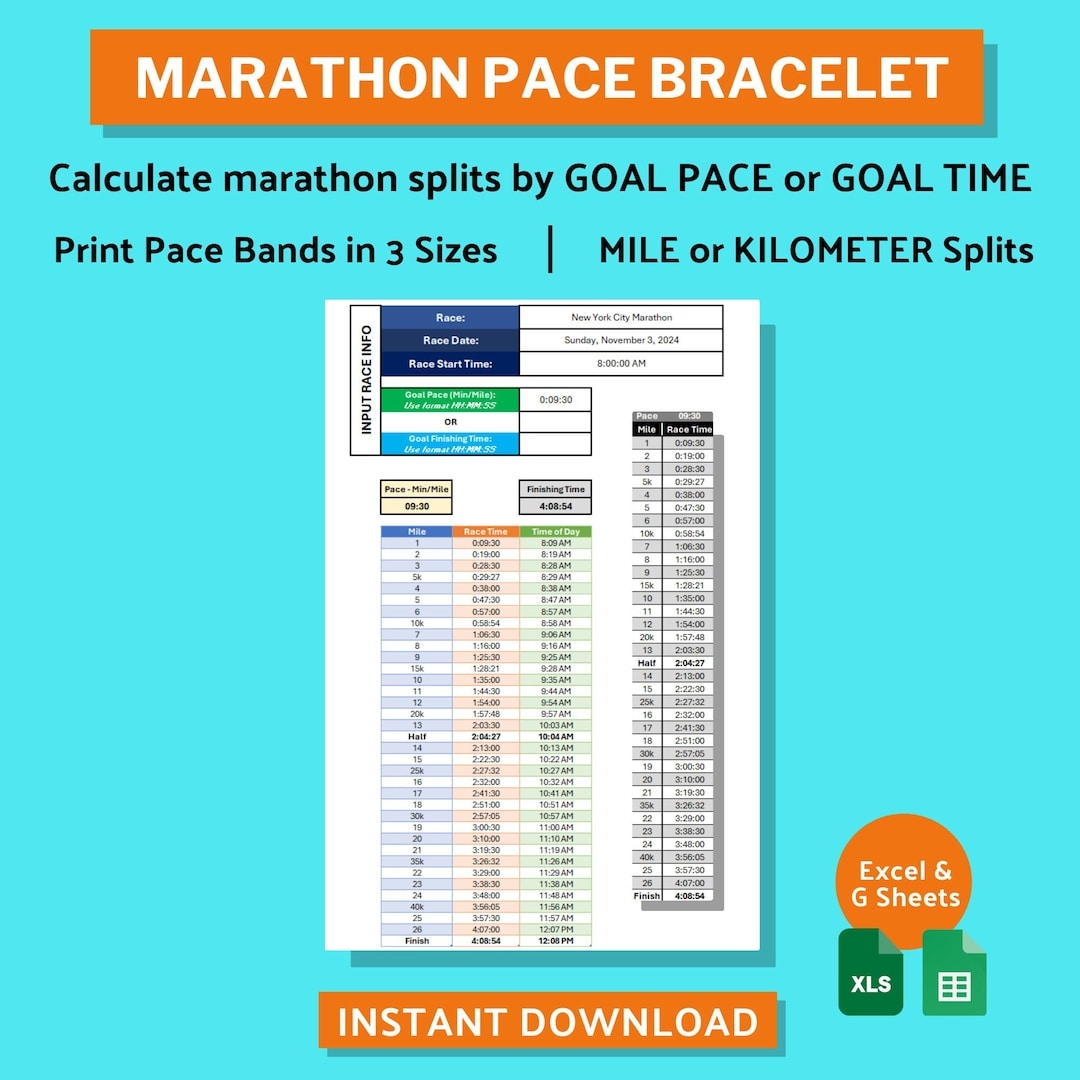 Printable Marathon Pace Chart
