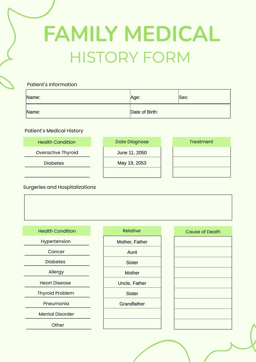 Medical Family History Chart In Illustrator PDF Download Template