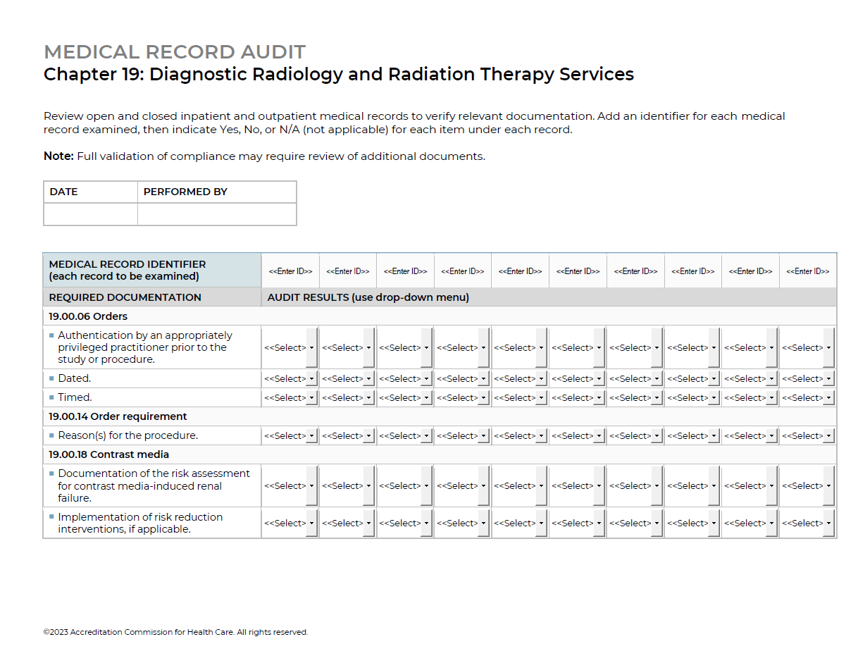Medical Record Audit Tool ACHCU