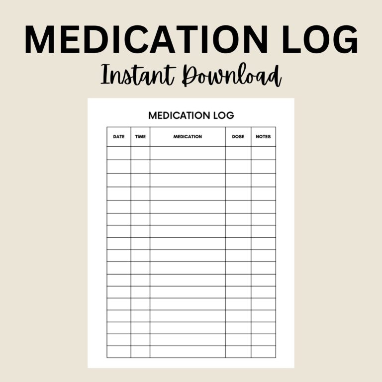 Medication Log Printable Daily Tracker Medication Chart PDF Etsy